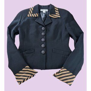 Vintage Christian Dior Women Wool Striped Black Suit Jacket Size 2